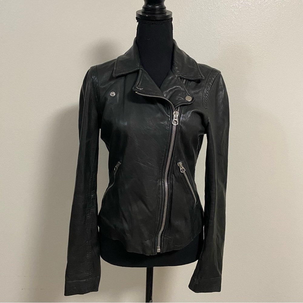 Madewell Jacket Women’s Size Small Black Washed Leather Motorcycle Jacket Moto